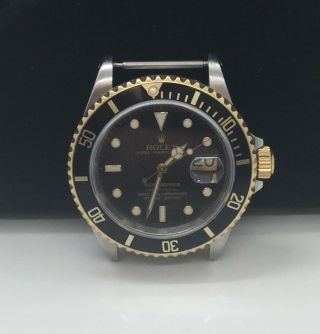 Rolex Stainless & 18k Submariner Watch 16613 Serial L Black Dial