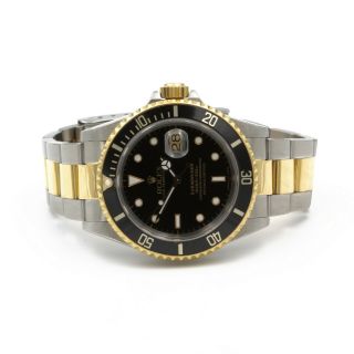 TWO TONE S/S 18K GOLD ROLEX OP DATE SUBMARINER BLACK ROTATING BEZEL WATCH 6619 2