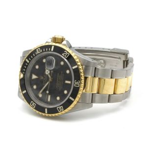 TWO TONE S/S 18K GOLD ROLEX OP DATE SUBMARINER BLACK ROTATING BEZEL WATCH 6619 3