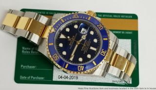 Rolex Submariner 18k Gold SS 116613LB Quickset Blue On Blue Watch Box Paper Tag 5
