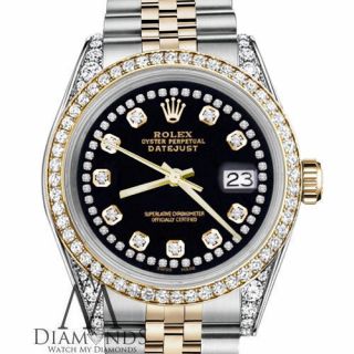 Rolex 36mm Datejust 2 Tone Black Color String Diamond Accent Dial Ladies Watch