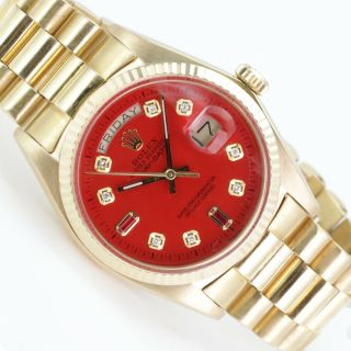Rolex Watch Mens Day - Date 1803 Presidential 18k Gold Red Diamonds & Ruby