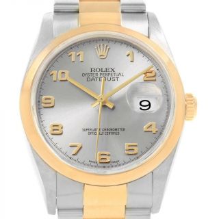 Rolex Datejust 36 Steel Yellow Gold Slate Arabic Dial Mens Watch 16203
