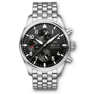Iwc Pilot Steel Automatic 43 Mm Black Dial Chronograph Mens Watch Iw377710