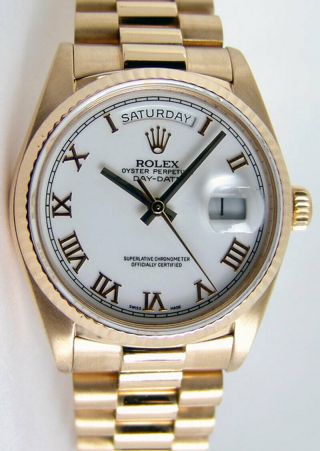 Rolex Day - Date President Watch,  White Roman Dial,  18038