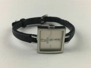 Coach Womens Square White Dial Black Leather Straps Petite Elegant Watch 0202