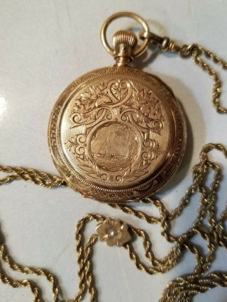 1866 A.  W.  Co Waltham Civil War Era 14k Yellow Gold Pocket Watch And Chain,  Ship