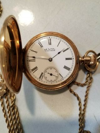 1866 A.  W.  Co Waltham CIVIL WAR ERA 14k Yellow Gold Pocket Watch and Chain,  Ship 5