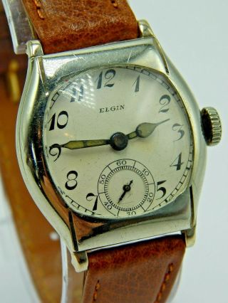 Vintage Keystone J Boss 14k White Gold Filled Elgin Gents Wrist Watch Circa 1932