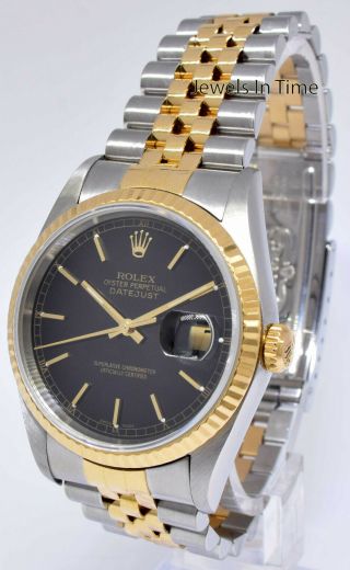 Rolex Datejust 18k Yellow Gold & Steel Black Dial Mens 36mm Watch Y 16233 3