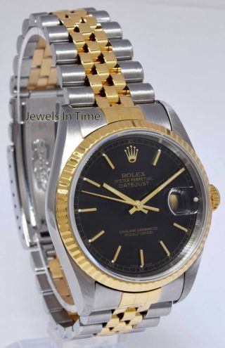 Rolex Datejust 18k Yellow Gold & Steel Black Dial Mens 36mm Watch Y 16233 4