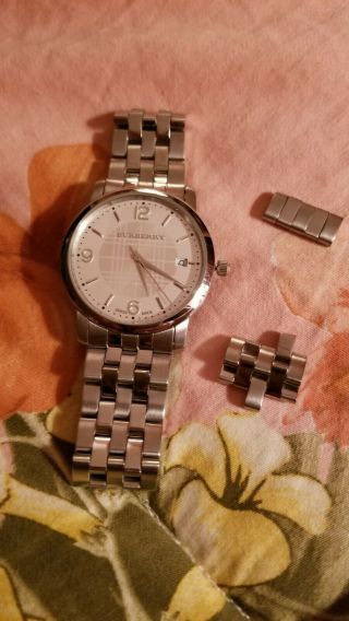 Burberry Watch Men Silver Plaid Face Has All The Links Great