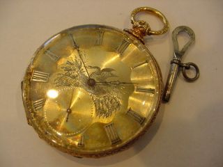 Magnificent 18k Solid Gold 1880 Key Wind M.  J.  Tobias Antique Pocket Watch