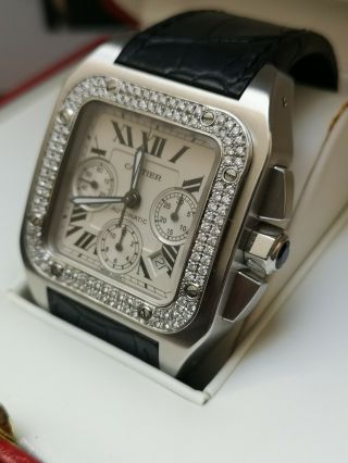 Cartier Santos 100 Xl Chronograph 2740 Diamond Bezel