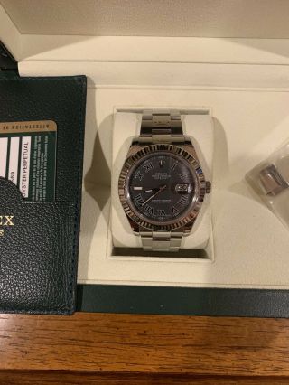 Rolex Datejust Ii 116334 41mm Black Roman Ss 18k Wg Automatic Watch Box & Papers