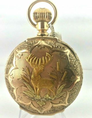 Antique Elgin 14kt Gold Hunter Case Pocket Watch 7j 18s Circa 1900