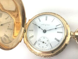 Antique Elgin 14kt Gold Hunter Case Pocket Watch 7j 18s circa 1900 3