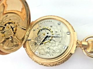 Antique Elgin 14kt Gold Hunter Case Pocket Watch 7j 18s circa 1900 8