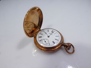 Fancy 14k Gold Hunter Case A W Watch Company Waltham