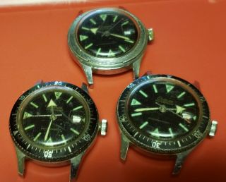 (3) Vintage Endura Waterproof 5 Atm Divers Illuminated Dial Wristwatches Parts