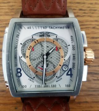 Invicta S1 Rally 5402 Silver/rose Gold Brown Leather Strap Chronograph Watch