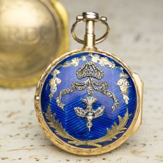 Order Of Holy Spirit Enamel Repeater Gold Verge Fusee Antique Watch Montre Coq