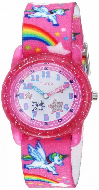Kids Timex Time Teacher Unicorn Pink Elastic Fabric Band Watch Tw7c25500