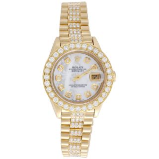 Rolex 18k Gold President 26mm Datejust 69178 Vs Diamond White Mop Watch 3.  70 Ct.