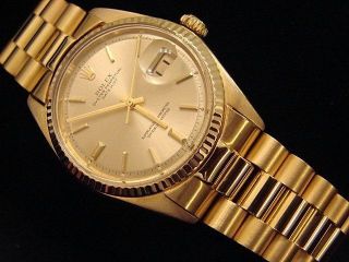 Mens Rolex Solid 18k Yellow Gold Datejust W/Gold Plated President Style Bracelet 2