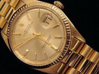 Mens Rolex Solid 18k Yellow Gold Datejust W/Gold Plated President Style Bracelet 3