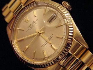 Mens Rolex Solid 18k Yellow Gold Datejust W/Gold Plated President Style Bracelet 4