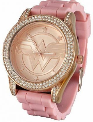 Wonder Woman Rhinestone Accented Rose Gold Tone Watch With Pink Strap Wow9057