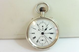 Circa 1900 Silver Split Seconds Chronograph Pocket Watch In