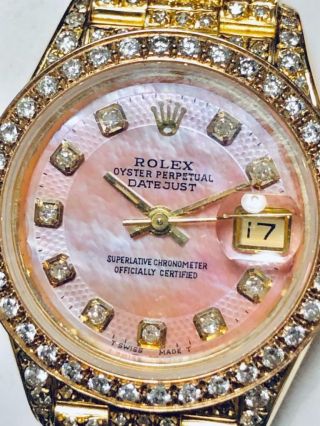 Estate Rolex Ladies MASTERPIECE President 18k Gold Datejust Pearl Diamond Bezel 2