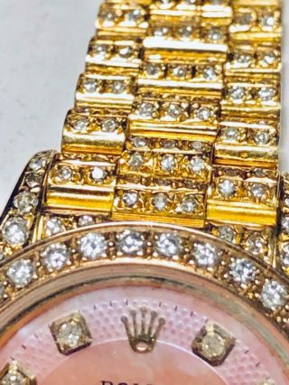 Estate Rolex Ladies MASTERPIECE President 18k Gold Datejust Pearl Diamond Bezel 3