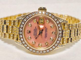 Estate Rolex Ladies MASTERPIECE President 18k Gold Datejust Pearl Diamond Bezel 6