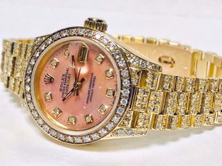 Estate Rolex Ladies MASTERPIECE President 18k Gold Datejust Pearl Diamond Bezel 7