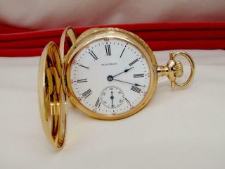 Rare 1908 Waltham 15 Jewels Pocket Watch In 14k Solid Gold Hunter Case 6s - Runs