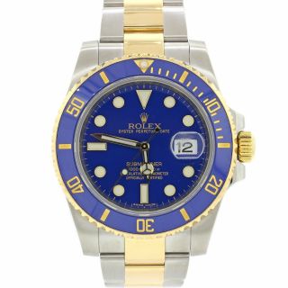PAPERS Smurf Rolex Submariner Ceramic 116613 Two Tone Gold Steel Blue Watch Box 2