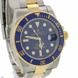 PAPERS Smurf Rolex Submariner Ceramic 116613 Two Tone Gold Steel Blue Watch Box 3