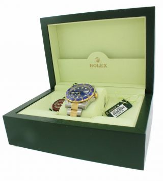PAPERS Smurf Rolex Submariner Ceramic 116613 Two Tone Gold Steel Blue Watch Box 5