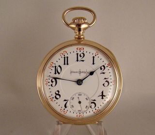 Illinois " Bunn Special " 21j 14k Gold Filled Open Face 18s Railroad Pocket Watch