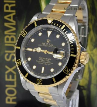 Rolex Submariner Date 18k Yellow Gold/Steel Black 40mm Watch Box/Papers Y 16613 2