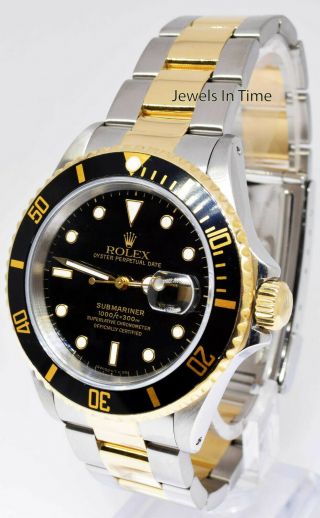 Rolex Submariner Date 18k Yellow Gold/Steel Black 40mm Watch Box/Papers Y 16613 3