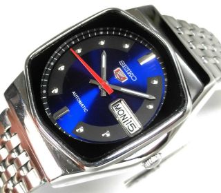 Seiko 5 Automatic Japan Day Date Designer Case Blue Dial Mens Watch Case 35mm
