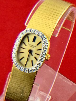 Patek Philippe Ladies 18k Yellow Gold Diamond Bezel Vintage Watch Ref 3377