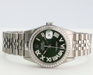 Rolex Mens Watch Steel Datejust 16014 Dark Green Roman Numbers 1.  85ct Diamonds 2