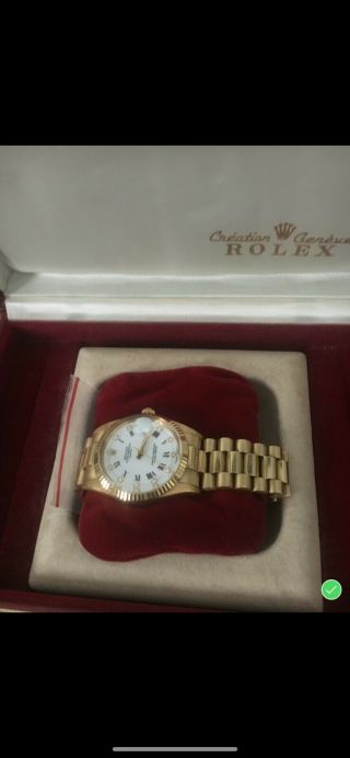 [ROLEX] 1987 Diamond Dial Oyster Perpetual 18k Rolex w/ Gold White Face 4