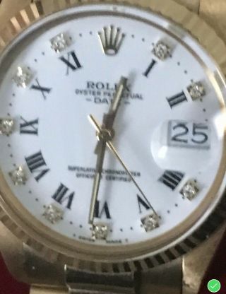 [ROLEX] 1987 Diamond Dial Oyster Perpetual 18k Rolex w/ Gold White Face 8