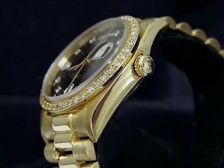 Mens Rolex Day - Date President 18k Gold Watch Black Diamond Dial & Bezel 18038 2